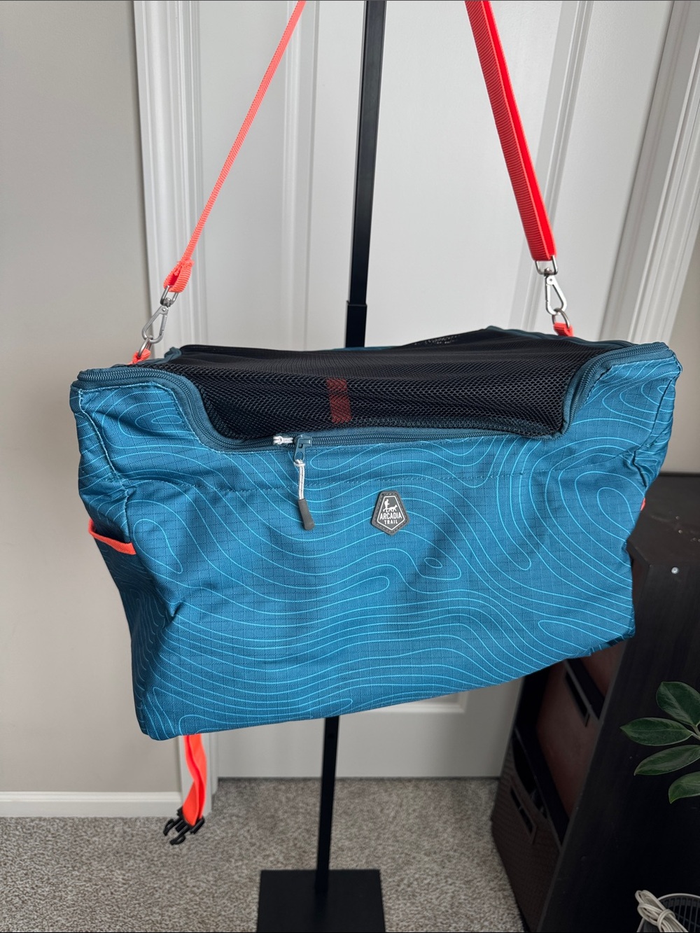 Teal Soft-Sided Pet Carrier with Orange Strap